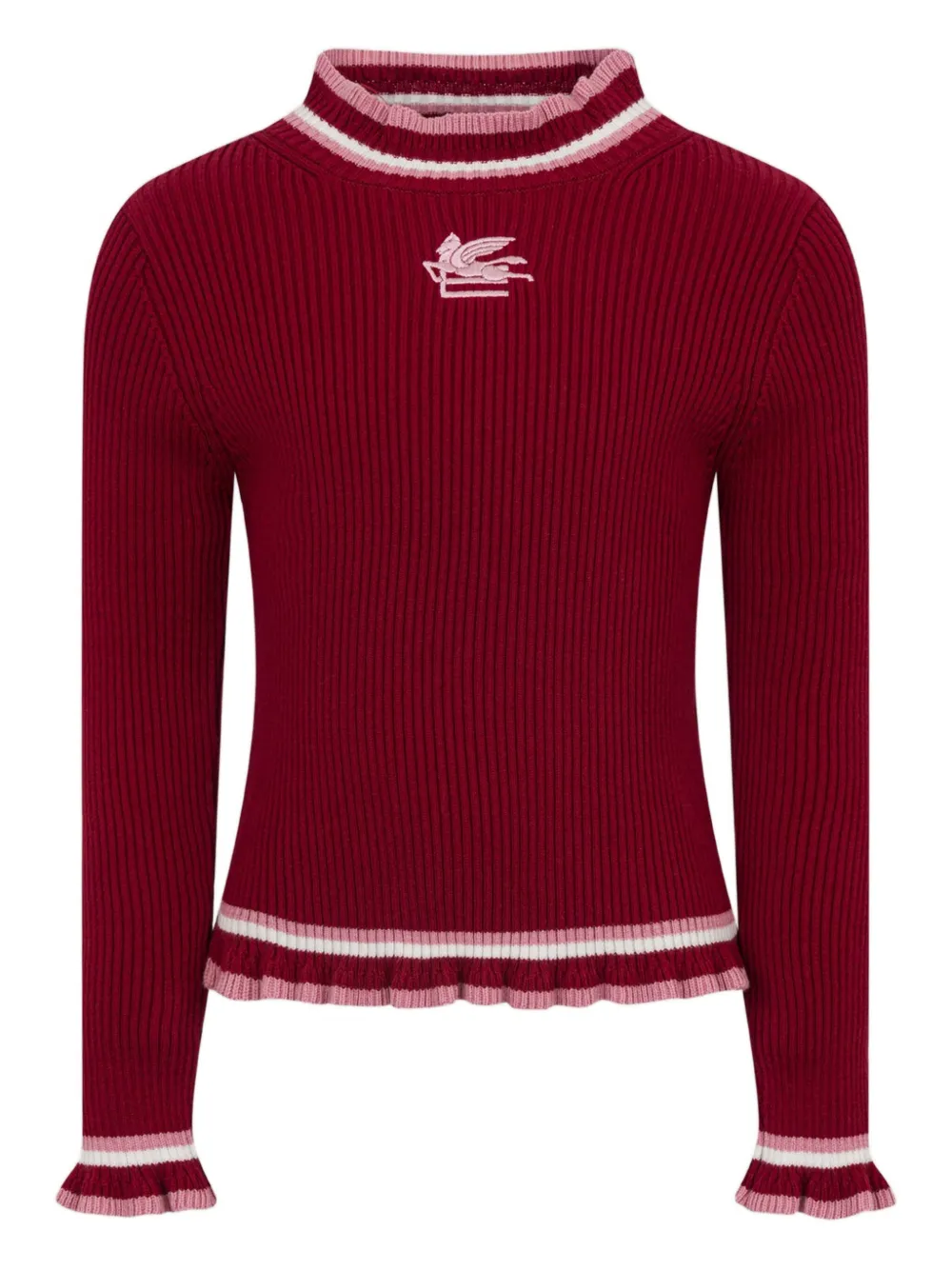 ETRO KIDS Pegasus-embroidered ribbed sweater Rood
