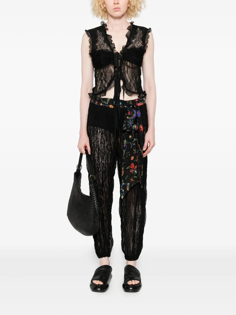 SIEDRES Blouse met ruches en kant - Zwart