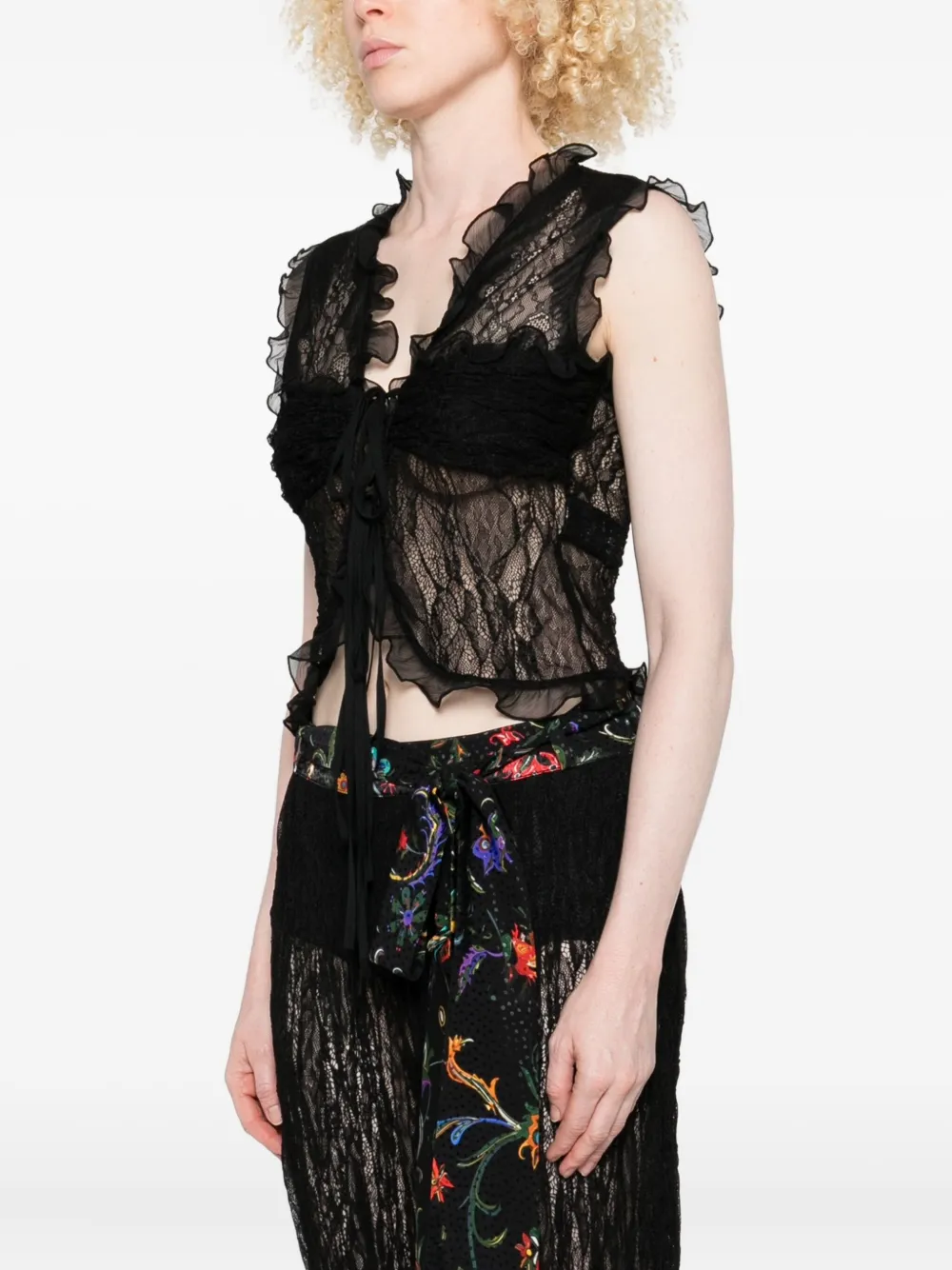 SIEDRES Blouse met ruches en kant Zwart