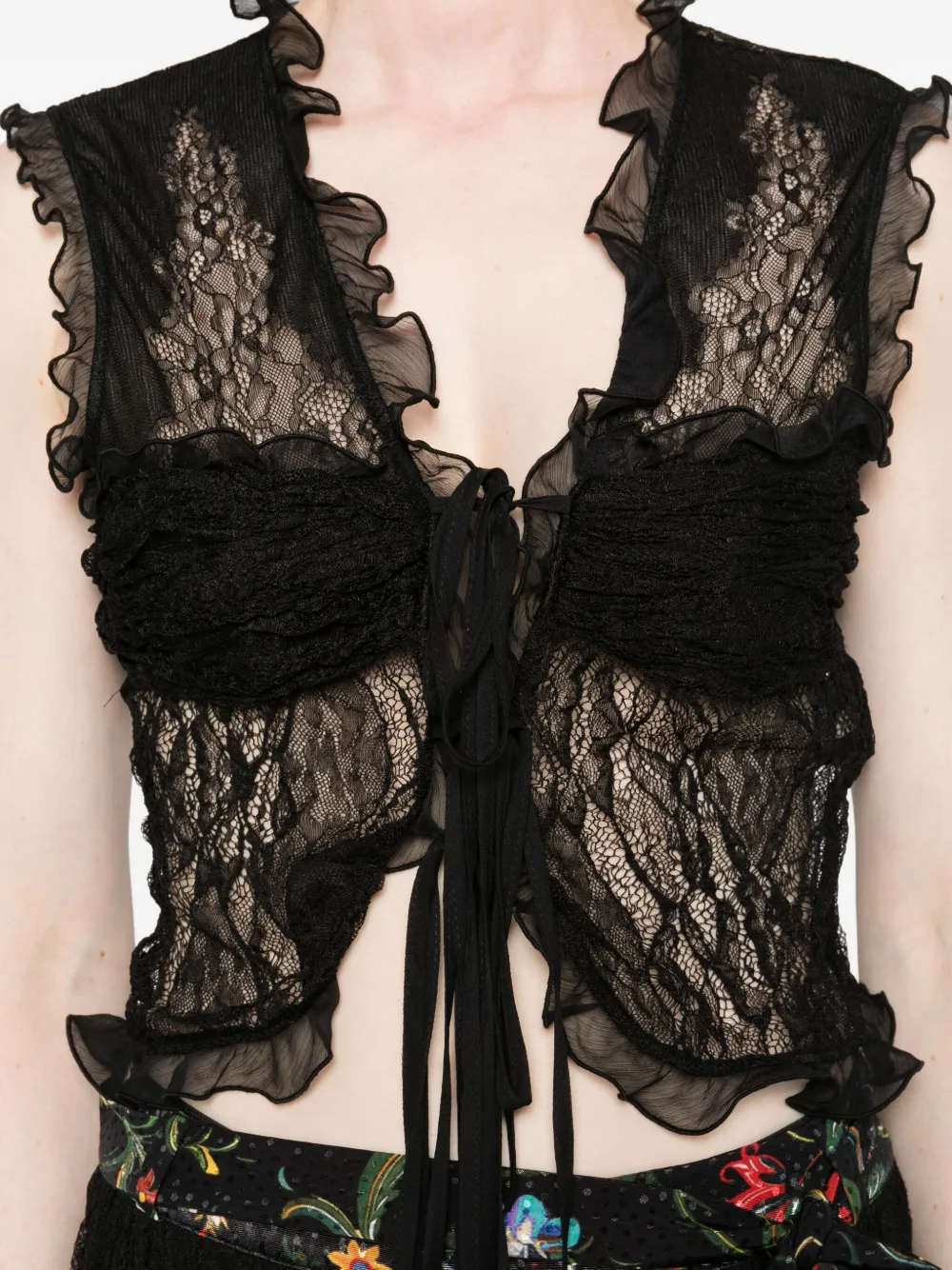 SIEDRES Blouse met ruches en kant Zwart