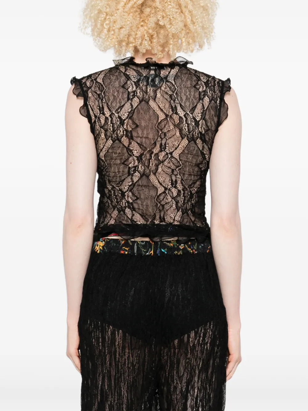 SIEDRES Blouse met ruches en kant Zwart