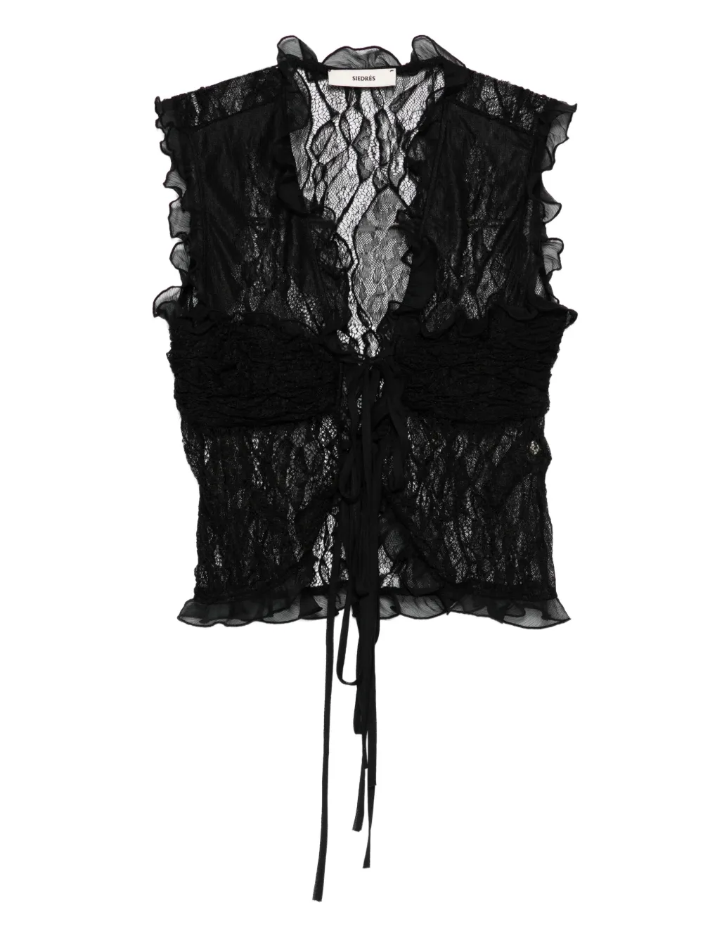SIEDRES Blouse met ruches en kant Zwart