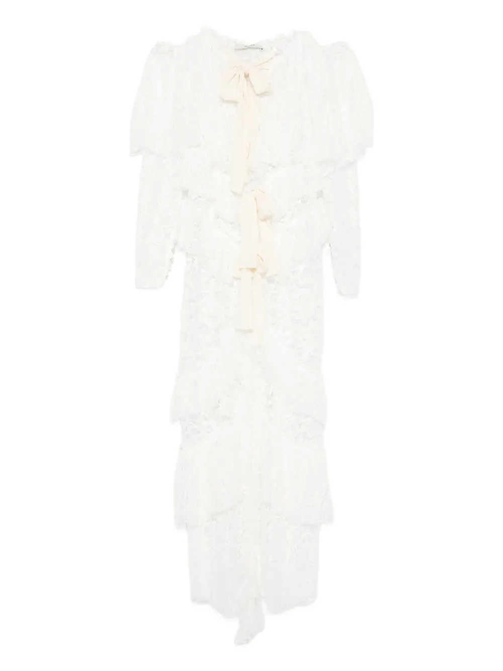 Siedres Aphelia Lace Ruffled Midi Dress In White