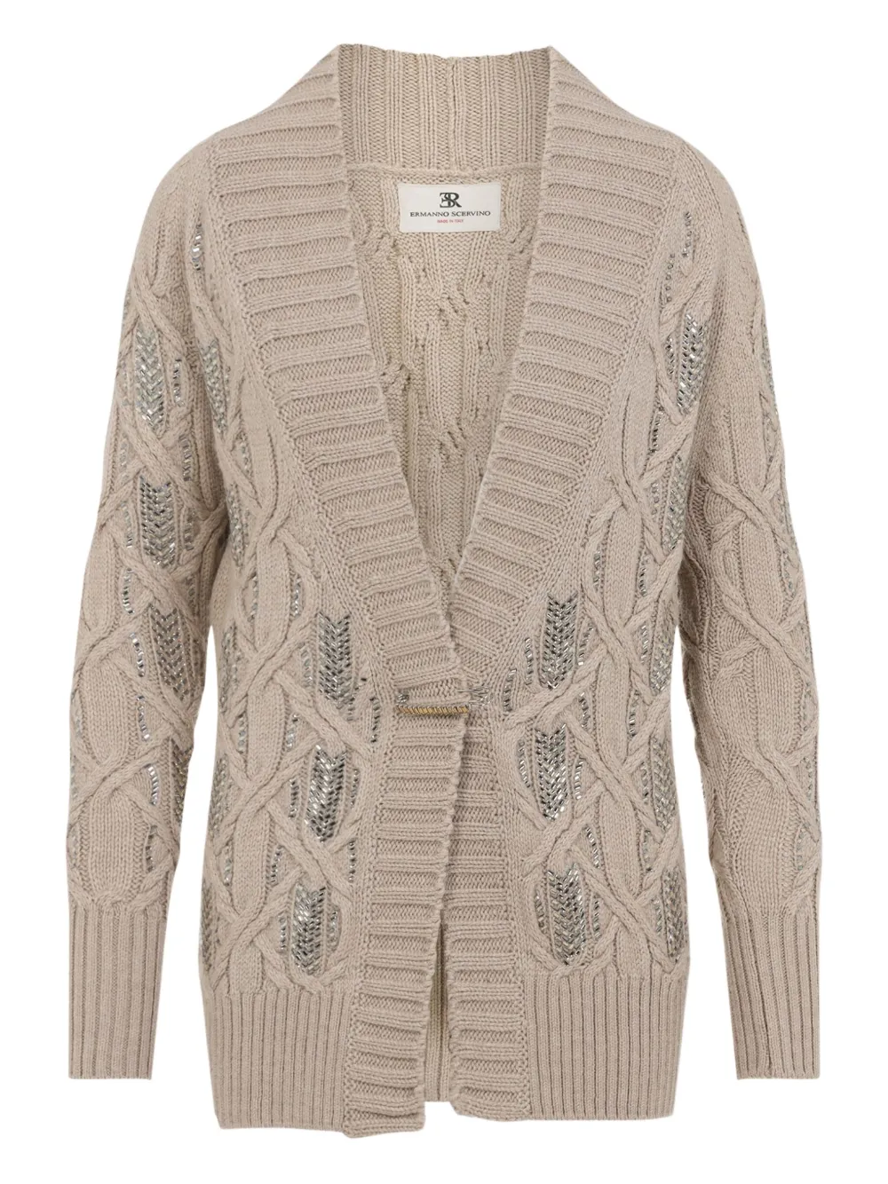 Ermanno Scervino cable-knit embellished cardigan Beige