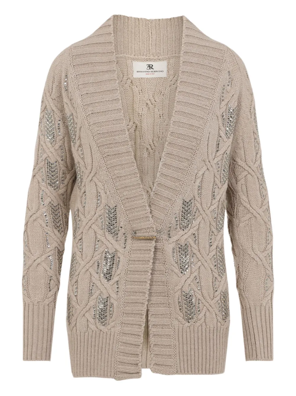 Ermanno Scervino cable-knit embellished cardigan Beige