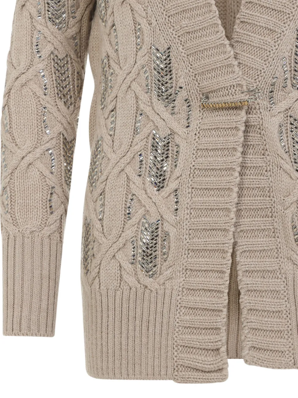Ermanno Scervino cable-knit embellished cardigan Beige