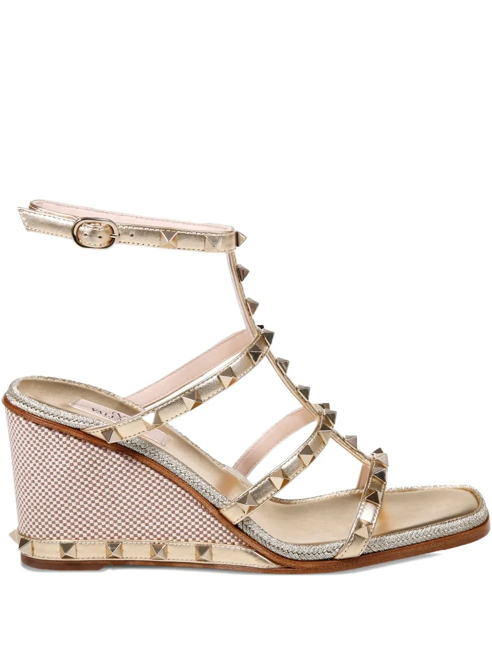 Valentino Garavani 80mm Studded Wedge-heel Sandals In Gold