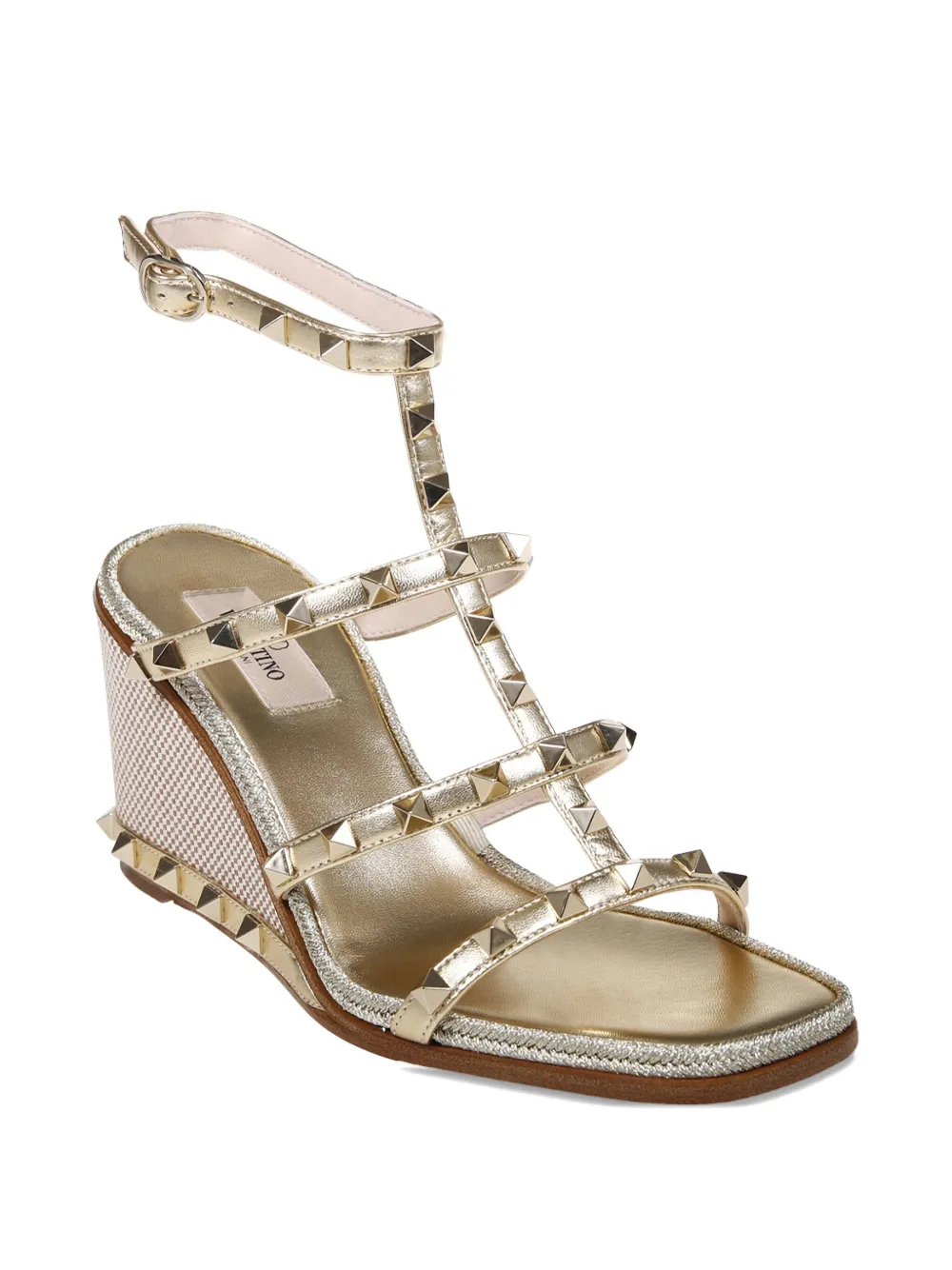 Valentino Garavani 80mm studded wedge-heel sandals Gold