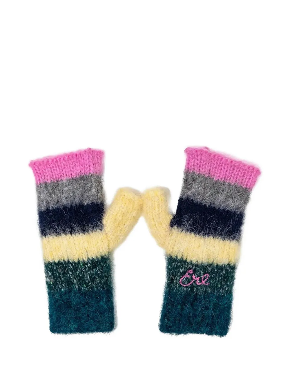 ERL striped embroidered mittens | Green | Image 1