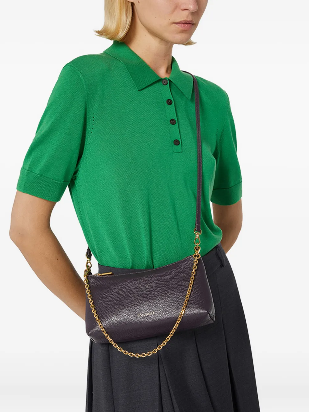 Coccinelle Aura chain-strap leather shoulder bag Paars