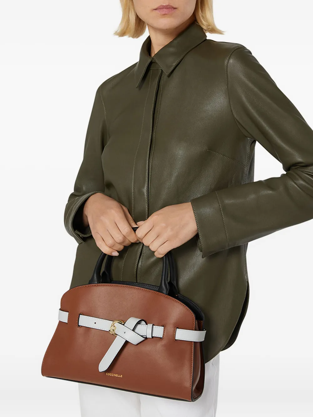 Coccinelle belt-buckle leather satchel Bruin