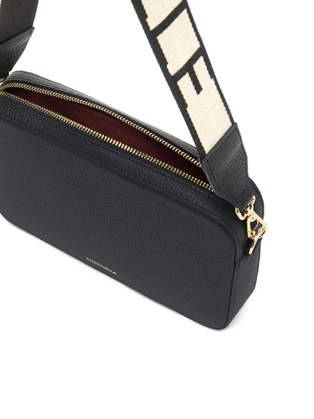 Coccinelle Tebe textured zip-top crossbody bag Zwart