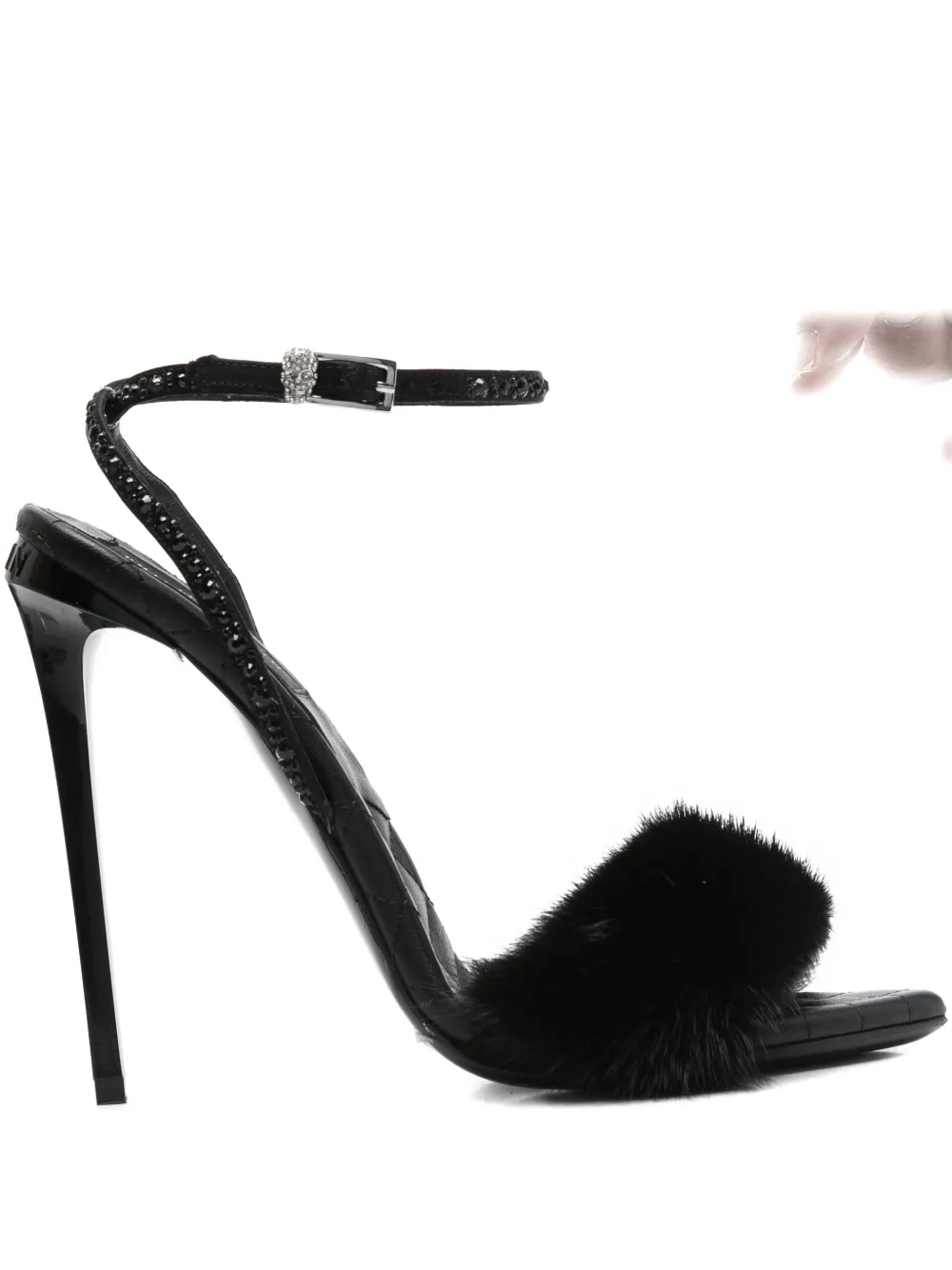 Philipp Plein crystal-embellished fur sandals Black