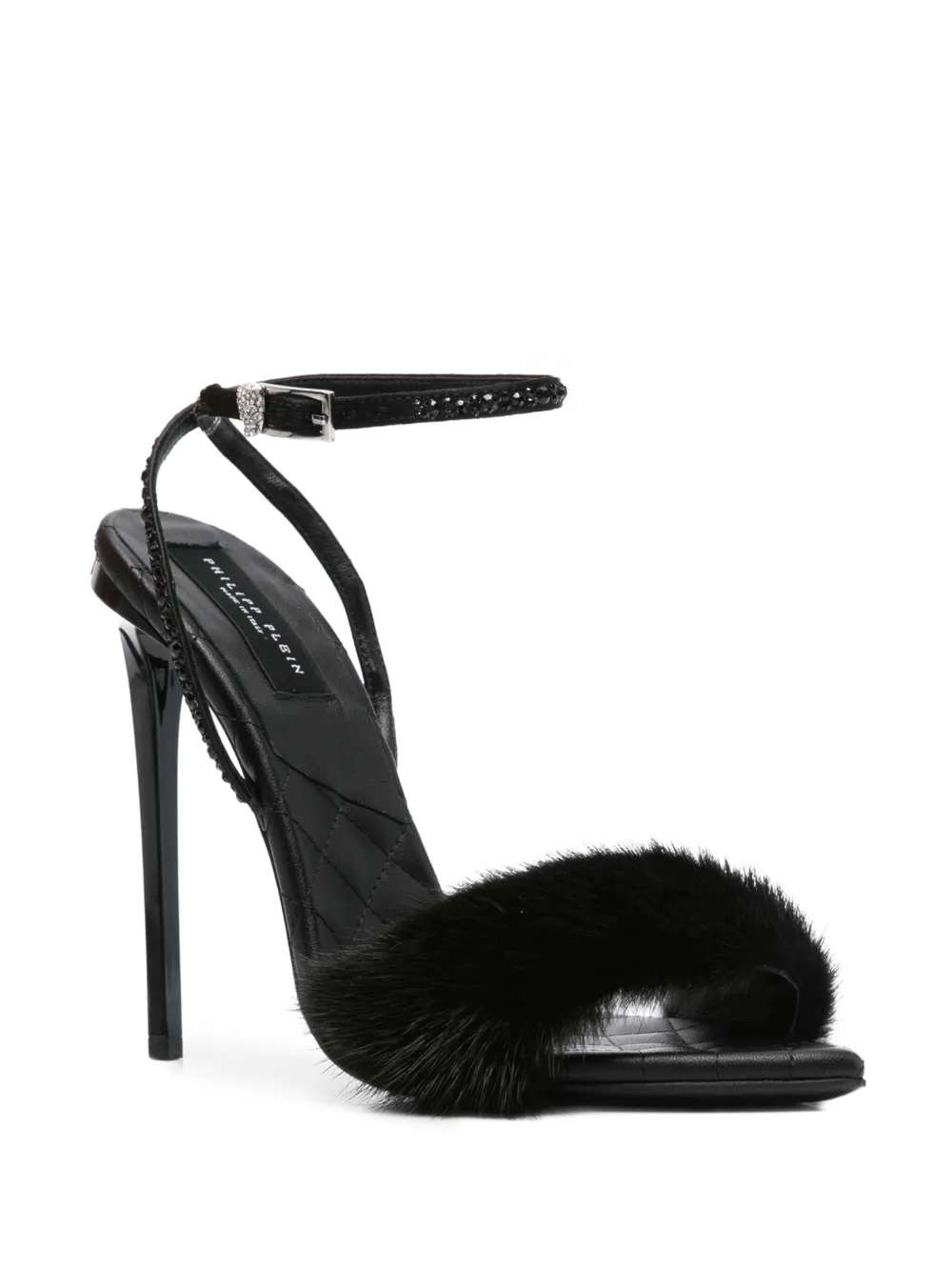 Philipp Plein crystal-embellished fur sandals Black