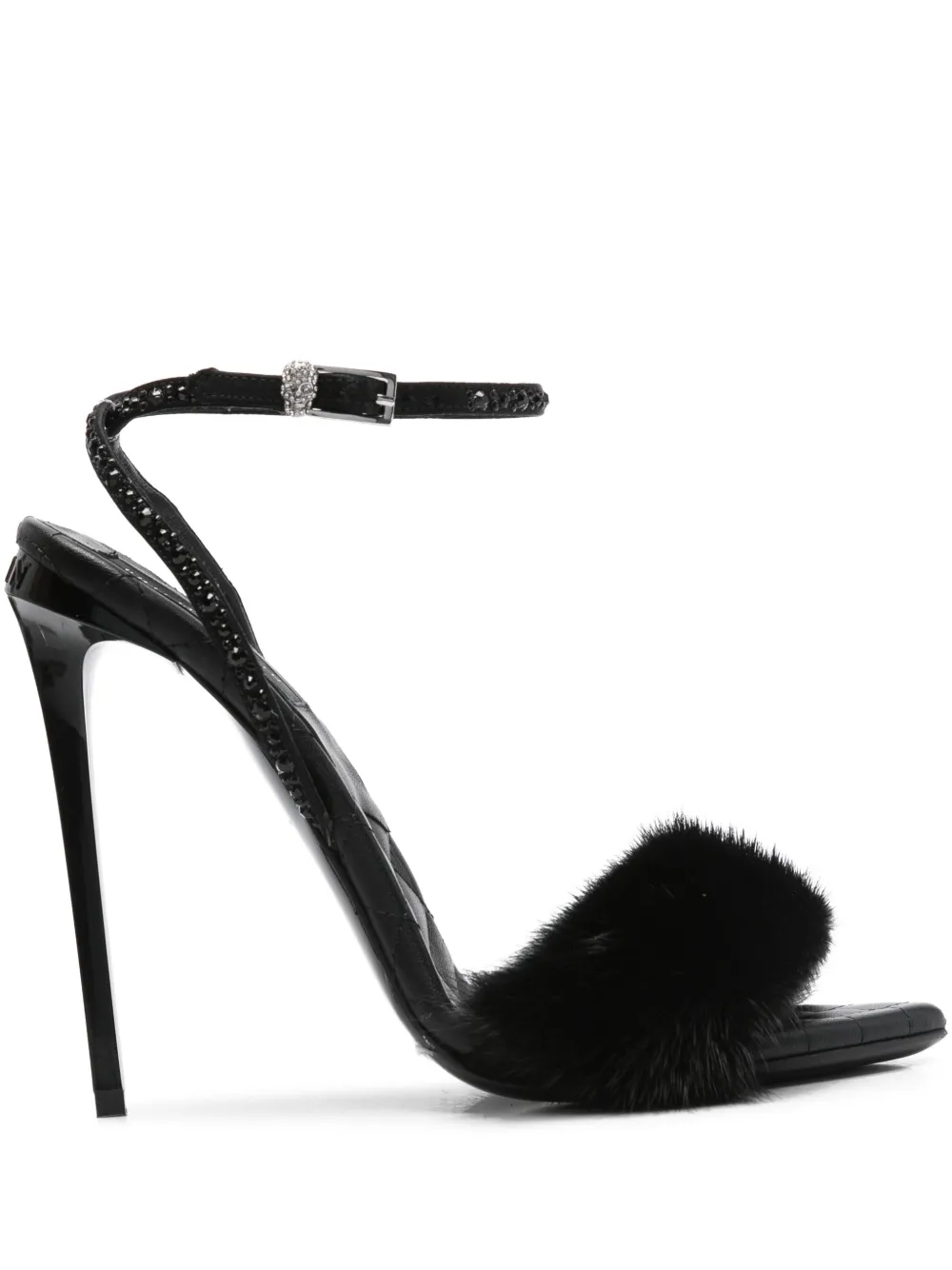 Philipp Plein crystal-embellished fur sandals Black