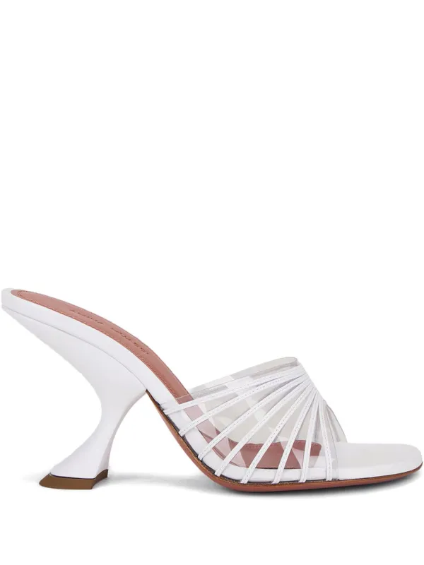 Amina Muaddi Sculpted-heel Strap Mules in White