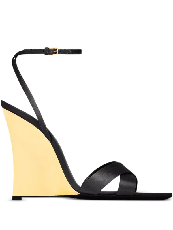 SAINT LAURENT ブラックウェッジサンダル レディース SAINT LAURENT ブラックウェッジサンダル
