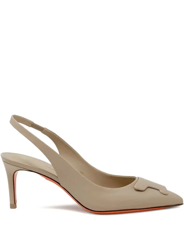 Santoni 65mm Slingback Leather Pumps in Neutrals