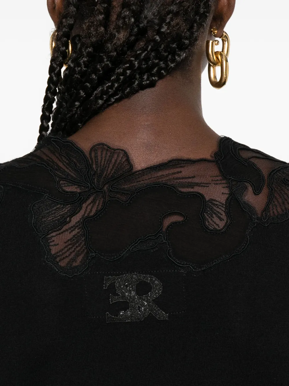 Ermanno Scervino Trui met bloemenkant en hals Zwart