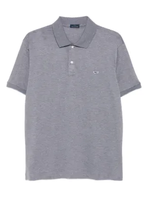 Moncler logo-patch Cotton Polo Shirt | Grey | FARFETCH