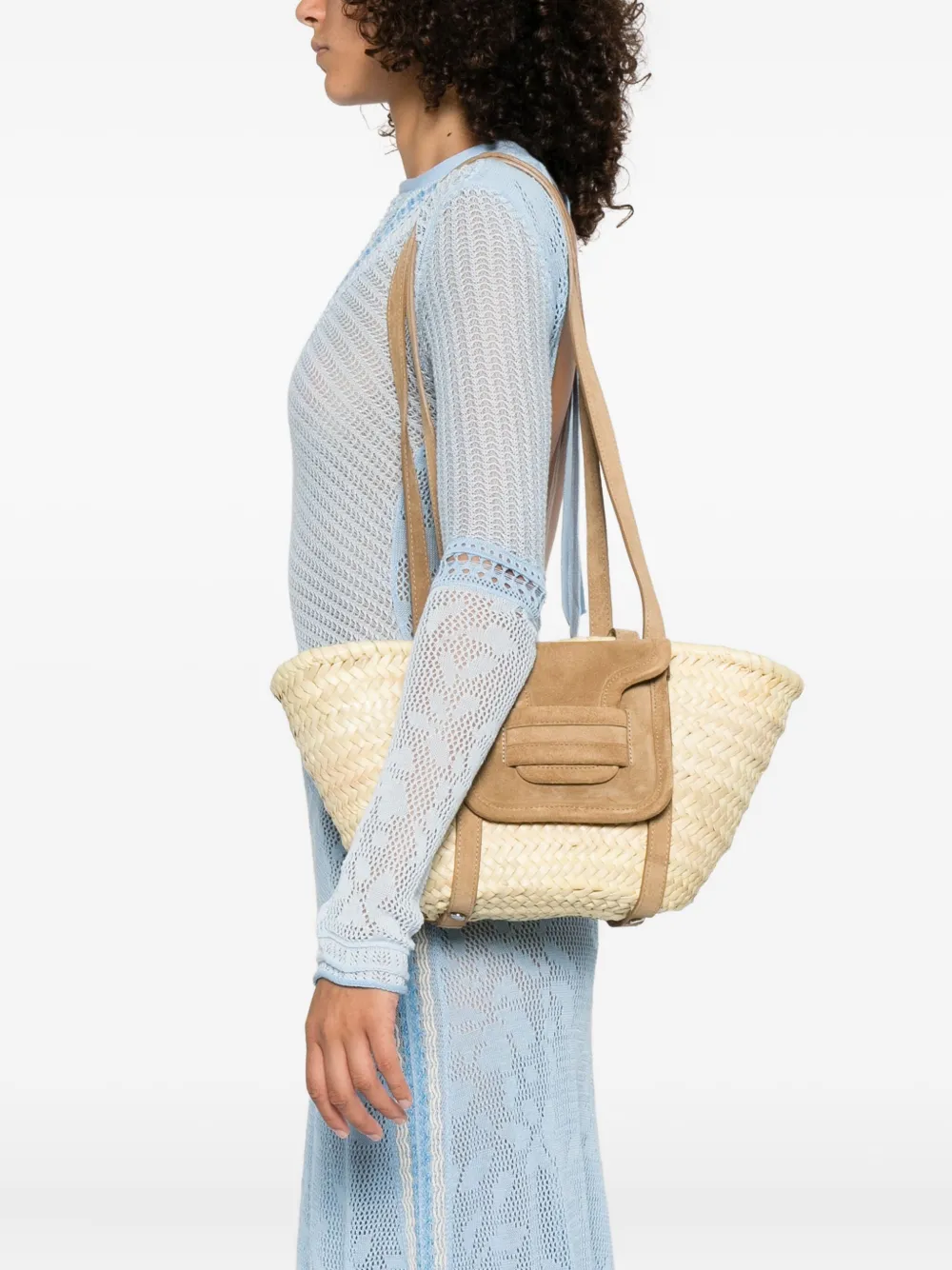 Pierre Hardy Raffia shopper met suède details Beige