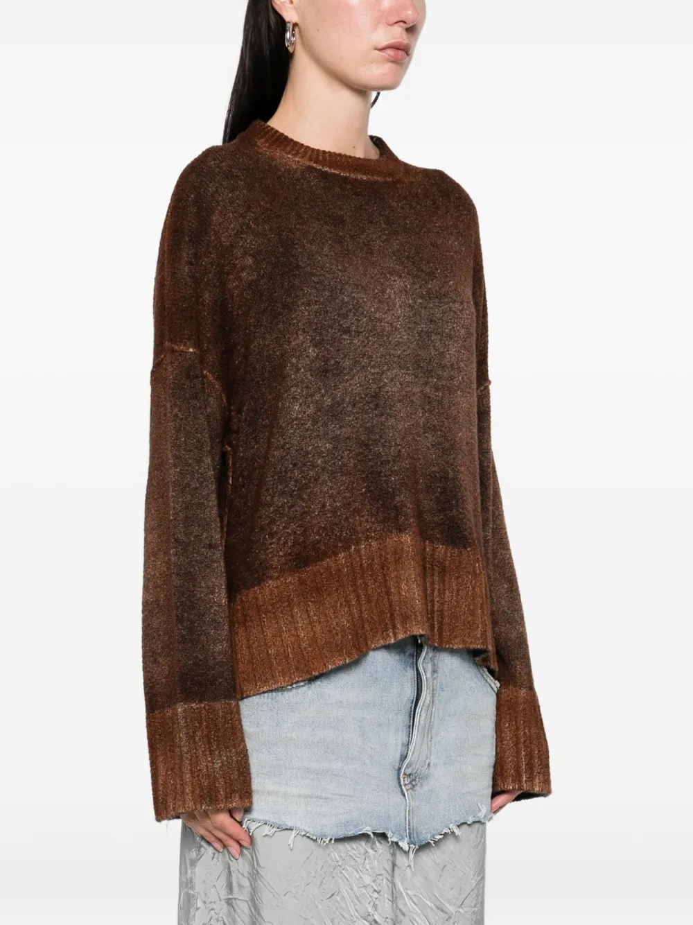 Avant Toi Ribbed-cuff Crew-neck Jumper In Brown