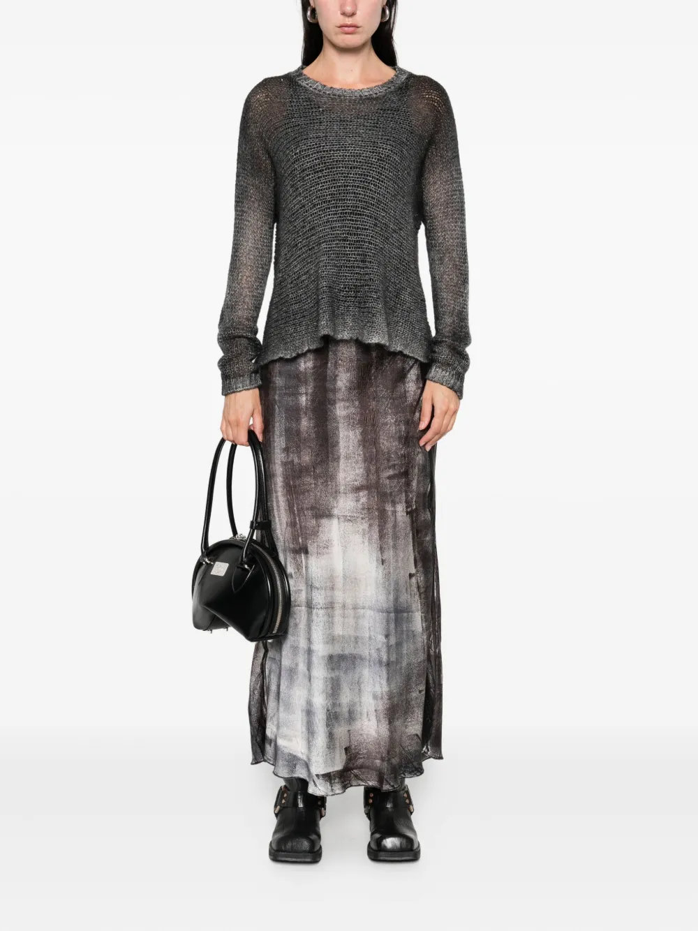Avant Toi Open-knit Long-sleeve Sweater In Gray