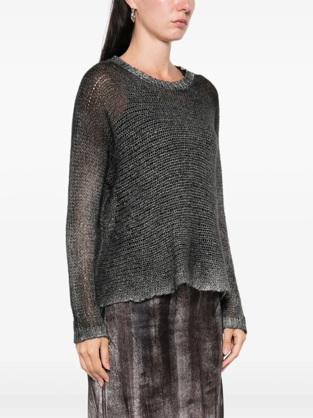 Avant Toi Open-knit Long-sleeve Sweater In Gray