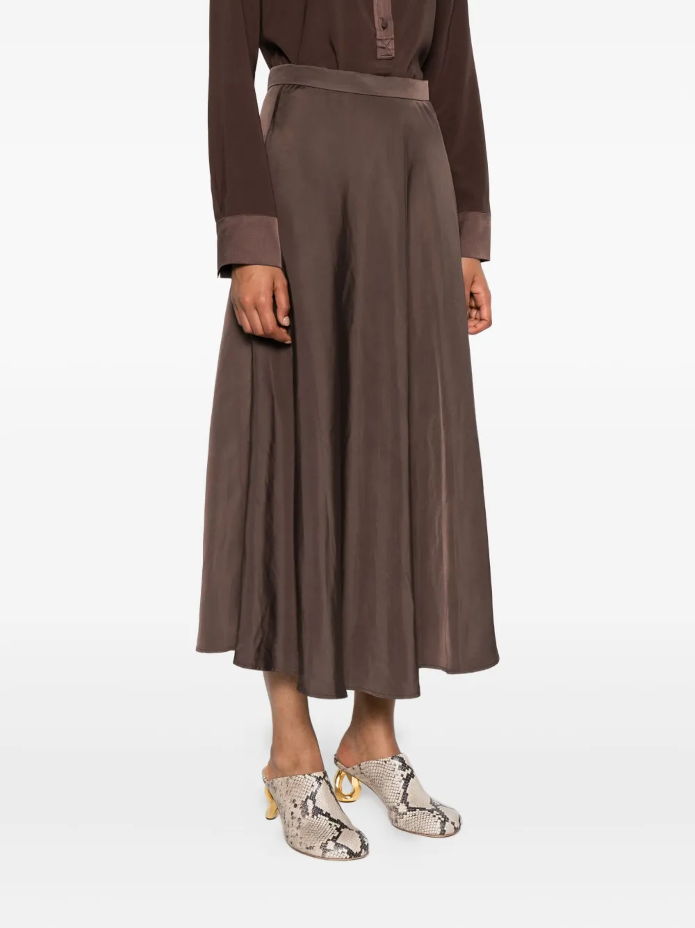 Dorothee Schumacher High-waisted A-line Midi Skirt In Brown