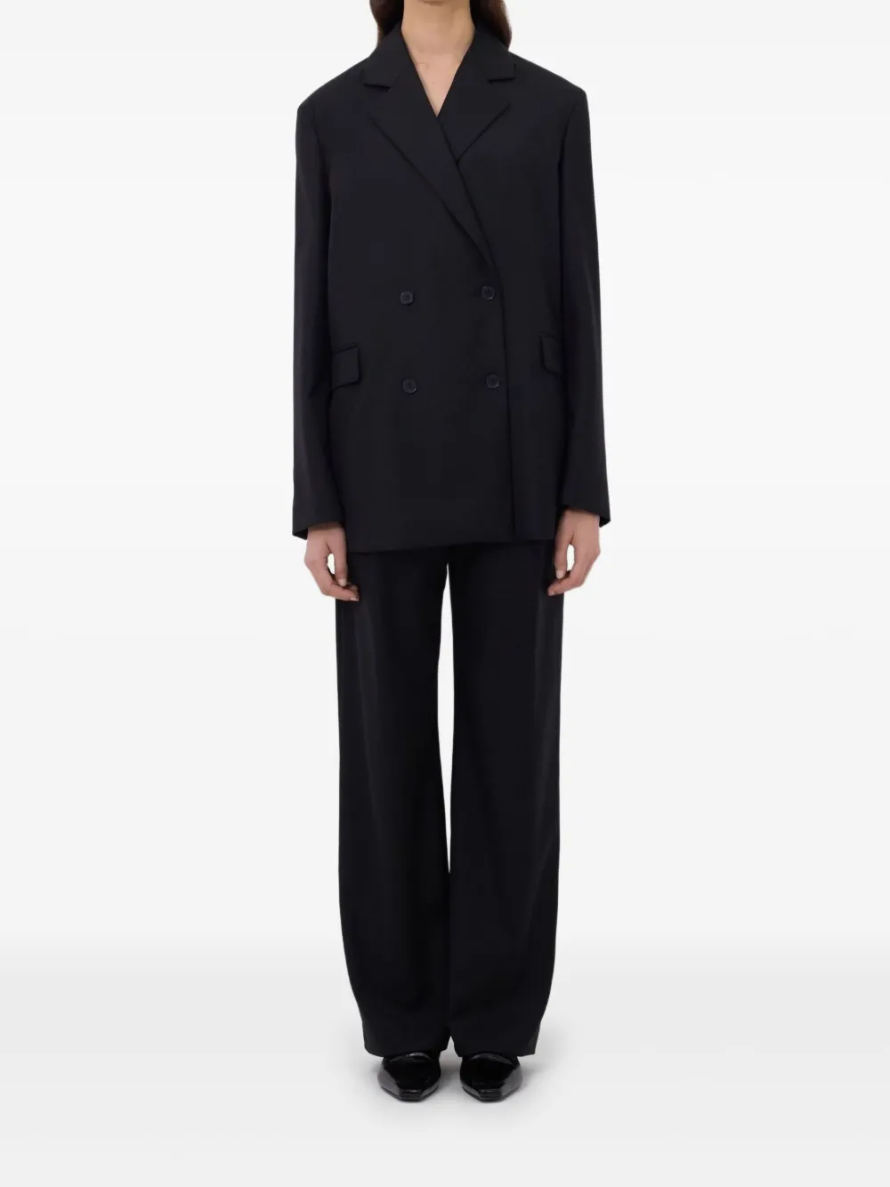 Loulou De Saison Double-breasted Notched Lapels Blazer In Black
