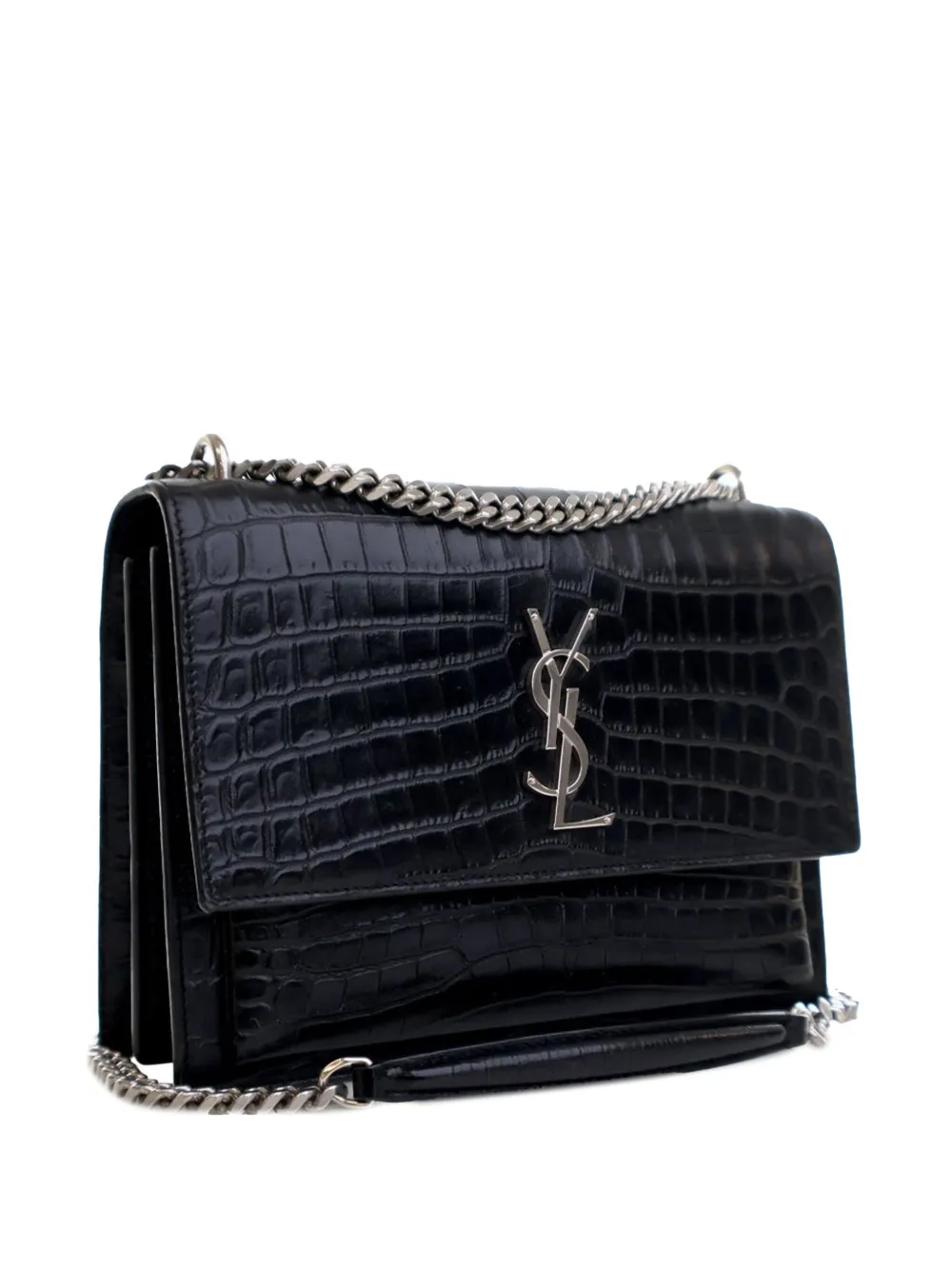 Pre-owned Saint Laurent 2017 Medium Croc Embossed Calfskin Sunset Flap Crossbody Bag
