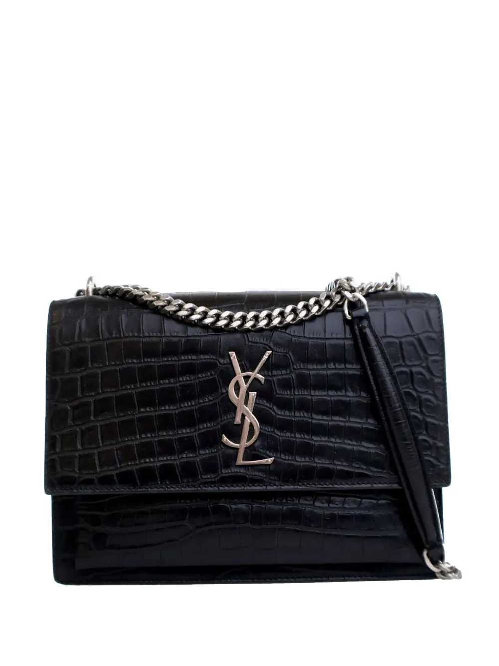 Saint Laurent Pre-Owned 2017 クロコエンボス サンセット フラップ ショルダーバッグ M - ブラック Saint Laurent Pre-Owned 2017 クロコエンボス サンセット フラップ ショルダーバッグ M - ブラック