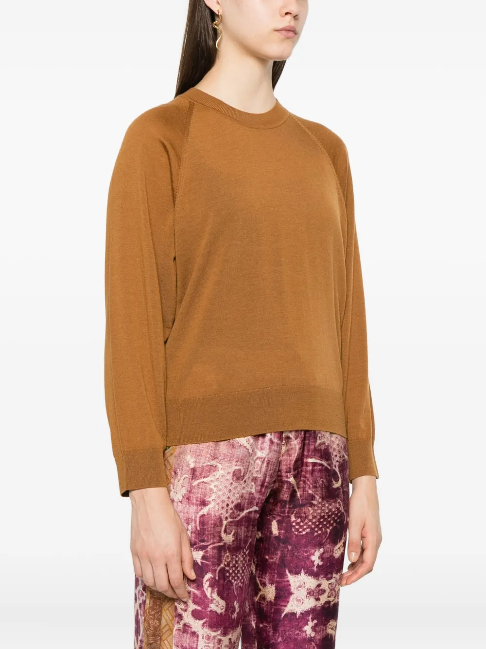 Forte Wollen sweater met raglan mouwen Bruin