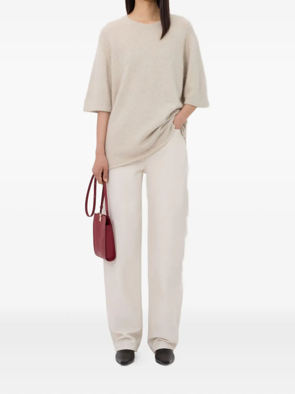 LouLou de Saison Trui met ronde hals en korte mouwen Beige