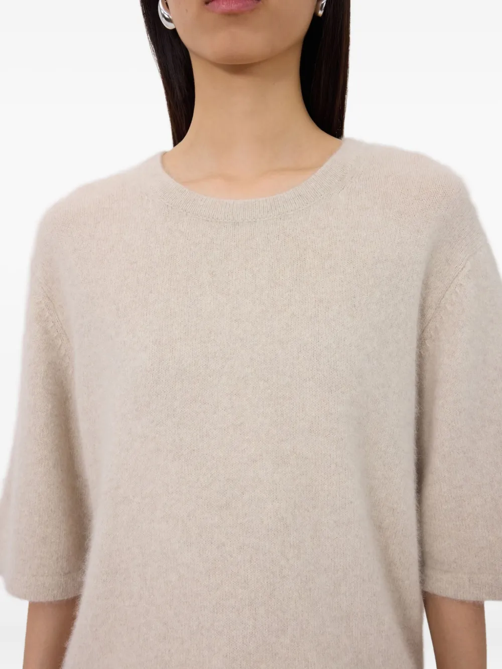 LouLou de Saison Trui met ronde hals en korte mouwen Beige
