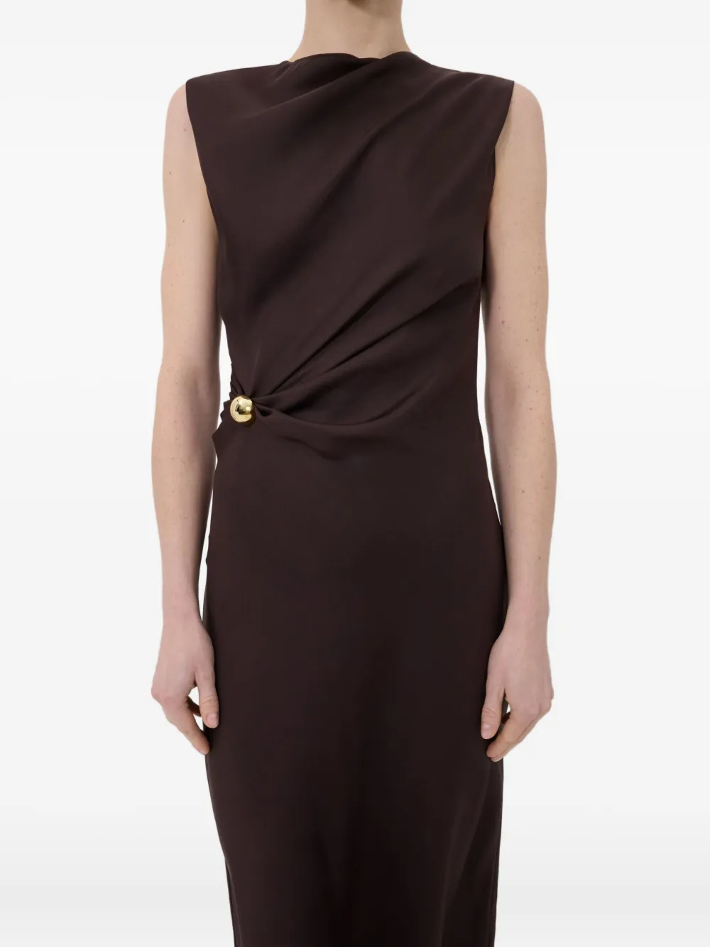 LouLou de Saison Roan draped metal-ornament midi dress Bruin