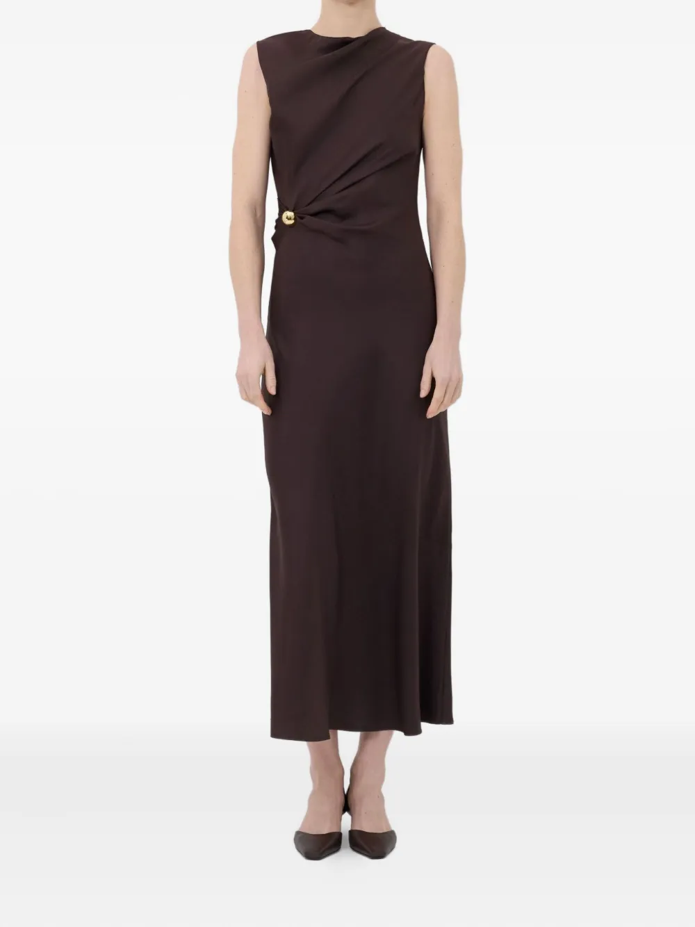 LouLou de Saison Roan draped metal-ornament midi dress Bruin