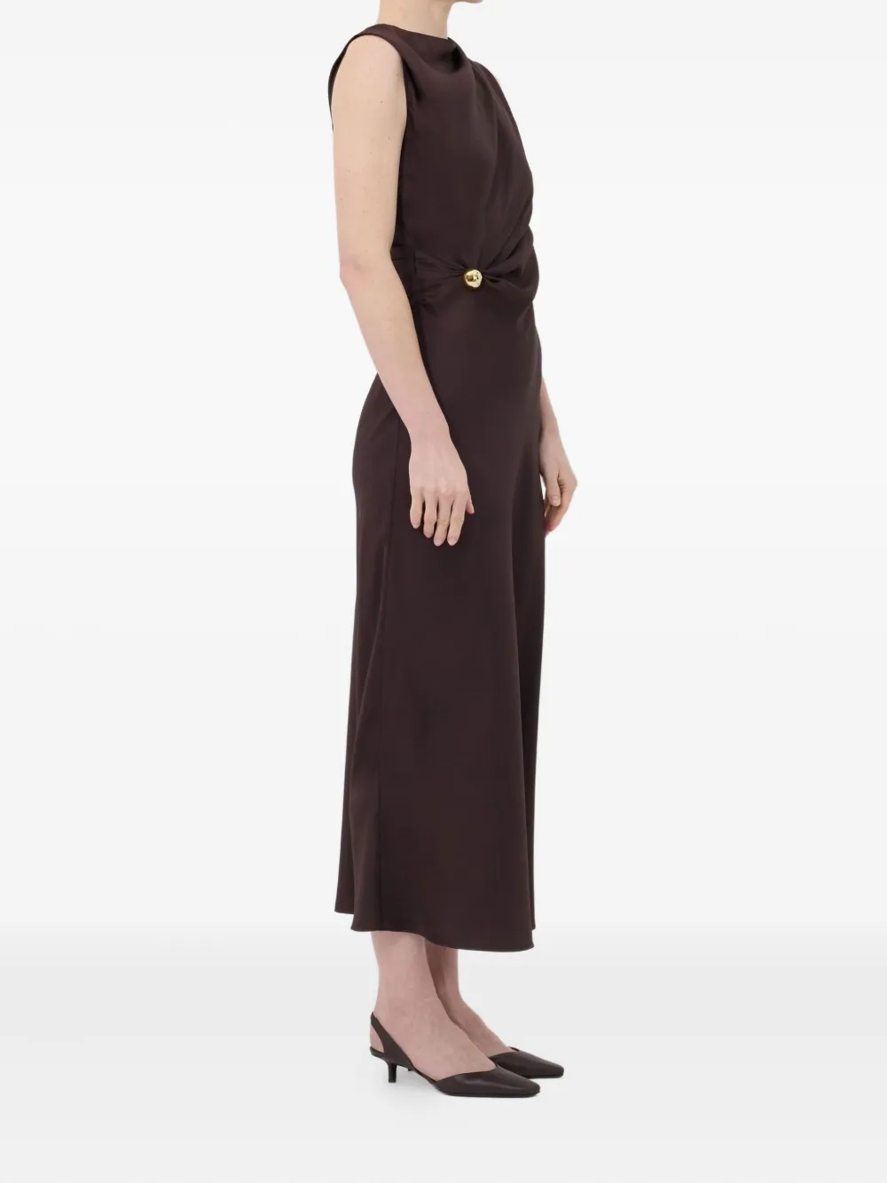 LouLou de Saison Roan draped metal-ornament midi dress Bruin