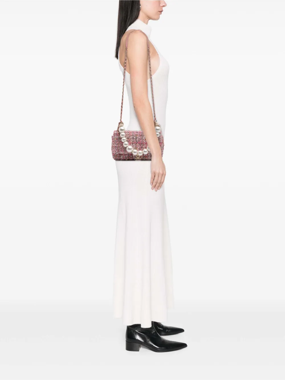 CHANEL Pre-Owned 2019 Mini Tweed Pearl Top Handle Flap satchel | Pre-Owned | Image 2
