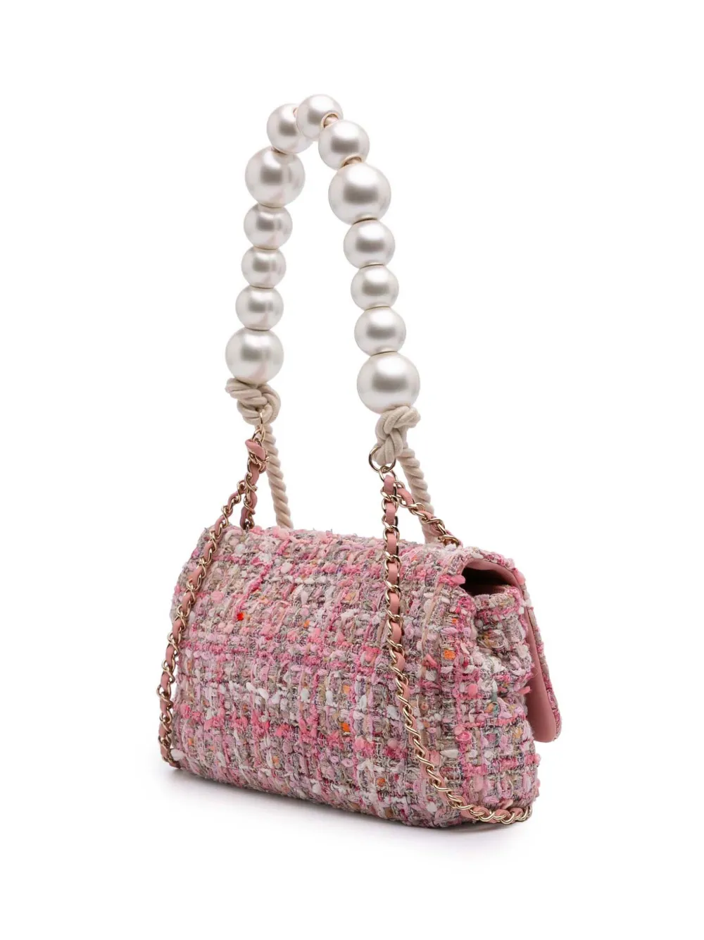 CHANEL Pre-Owned 2019 ミニ ツイード パール トップハンドル フラップ