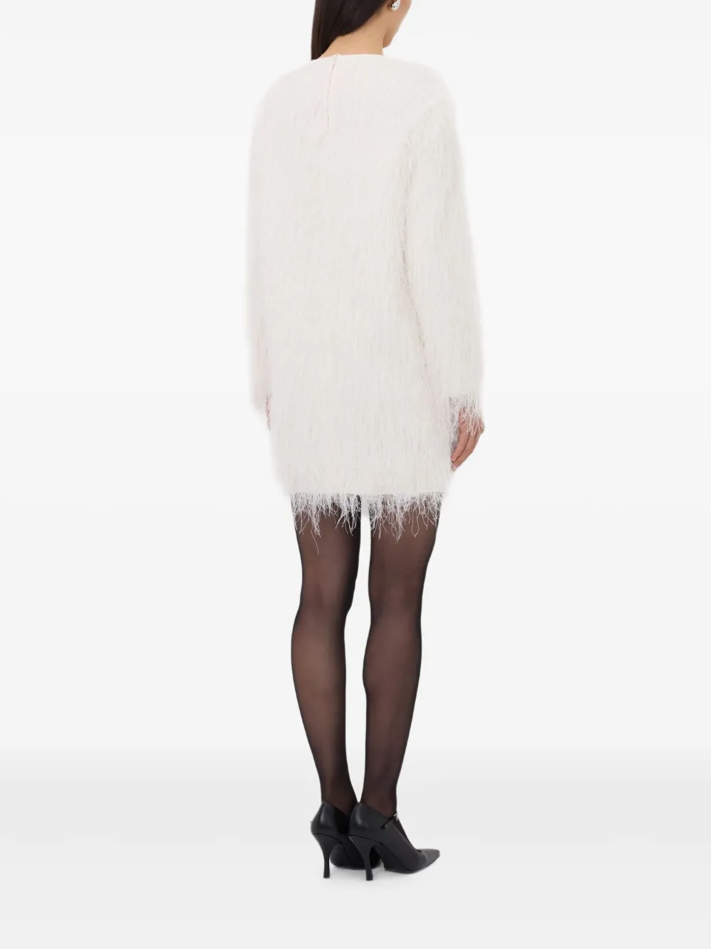 LouLou de Saison Tina mini-jurk met lange mouwen en franje Wit