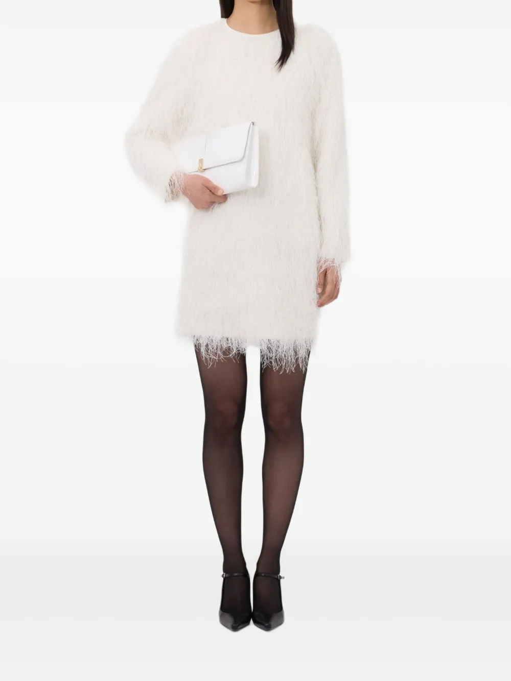LouLou de Saison Tina mini-jurk met lange mouwen en franje - Wit