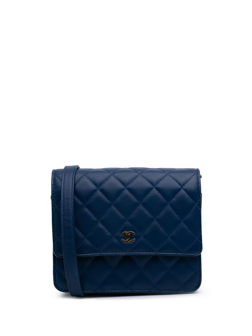 CHANEL Pre-Owned 2017-2018 Quilted Lambskin Square Wallet on Chain CHANEL Pre-Owned 2017-2018 Quilted Lambskin Square Wallet on Chain
