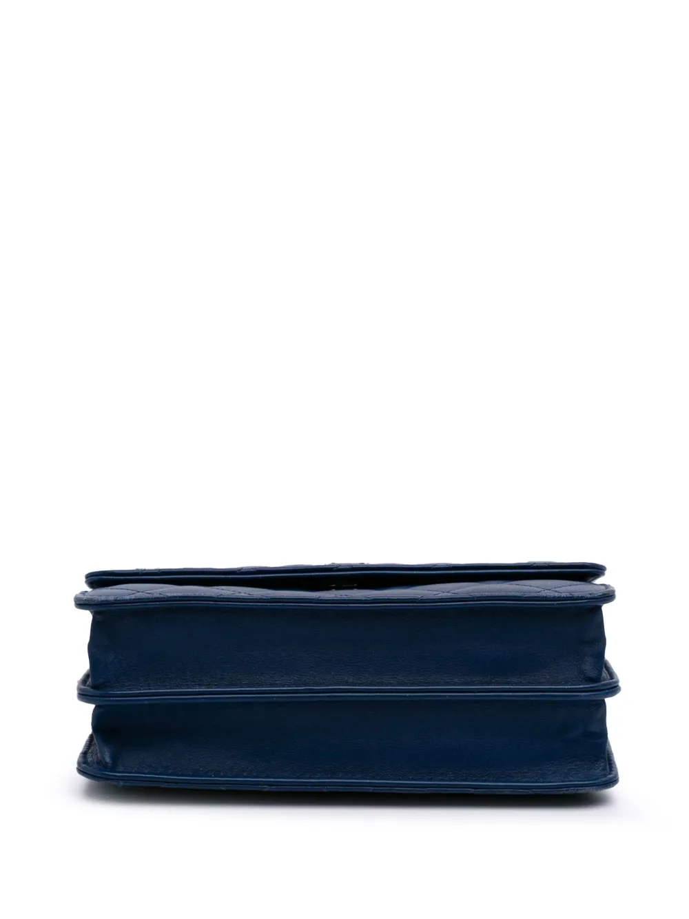 Pre-owned Chanel 2017-2018 Quilted Lambskin Square Wallet On Chain Crossbody Bag In Blue