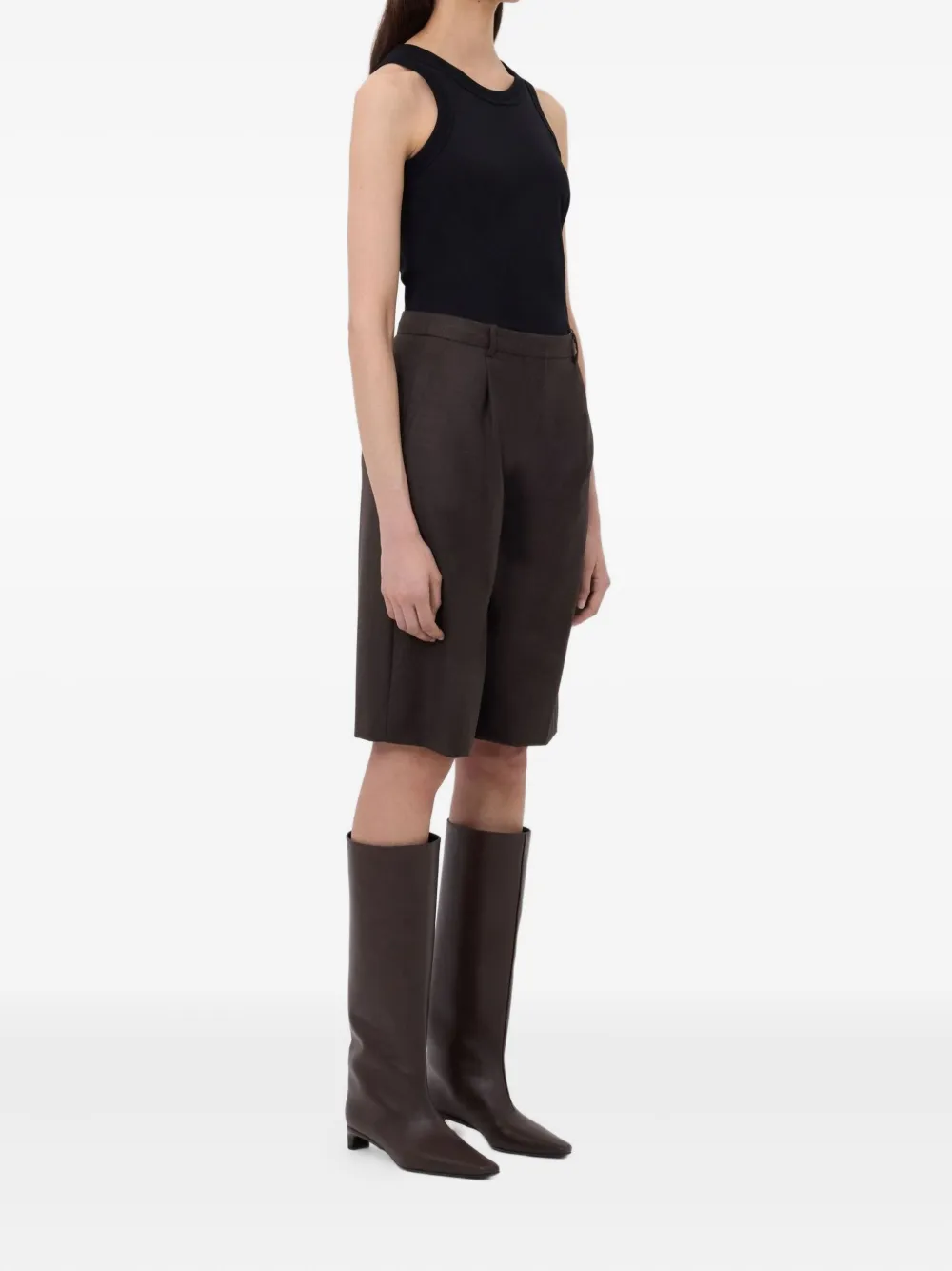 Loulou De Saison Adler Pleat-detail Side-pocket Shorts In Brown