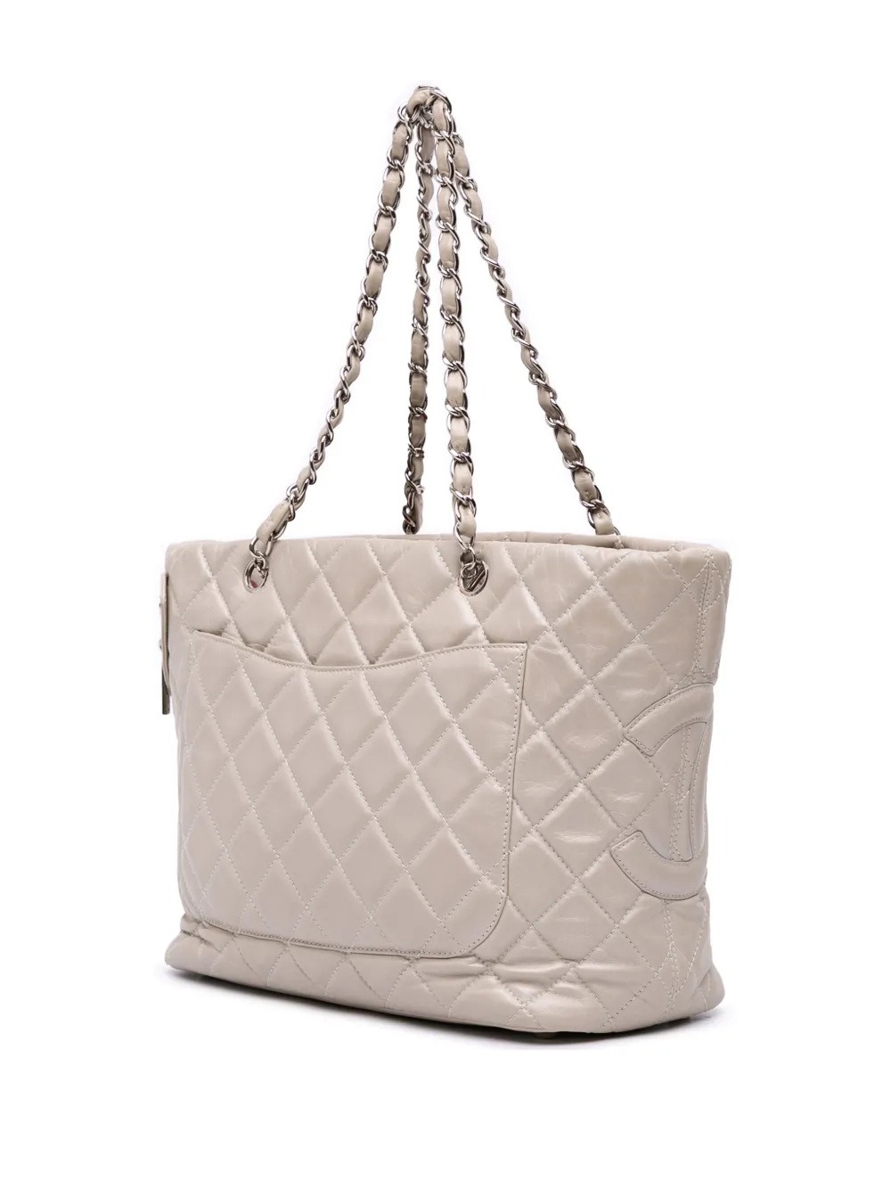 Pre-owned Chanel 2006-2008 Large Quilted Aged Calfskin Cotton Club Tote Bag In White