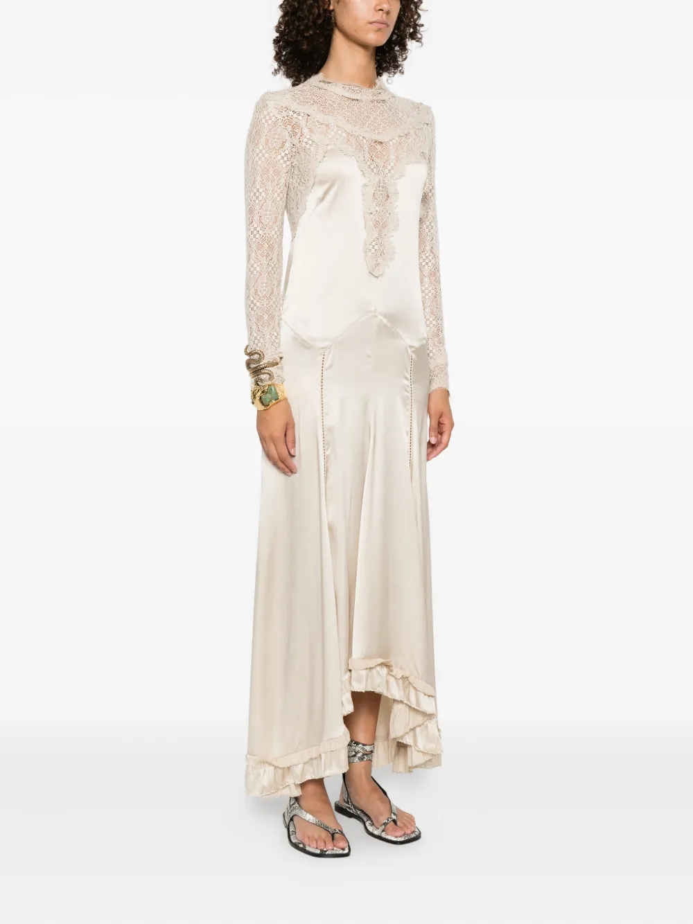 Isabel Marant Lace Ruffle-detail Dress In Neutral