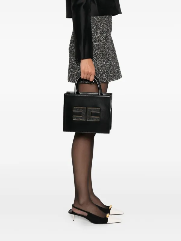 トートバッグ ELISABETTA FRANCHI SMALL LOGO TOTE Elisabetta Franchi Small logo-plaque Tote Bag | Black | FARFETCH