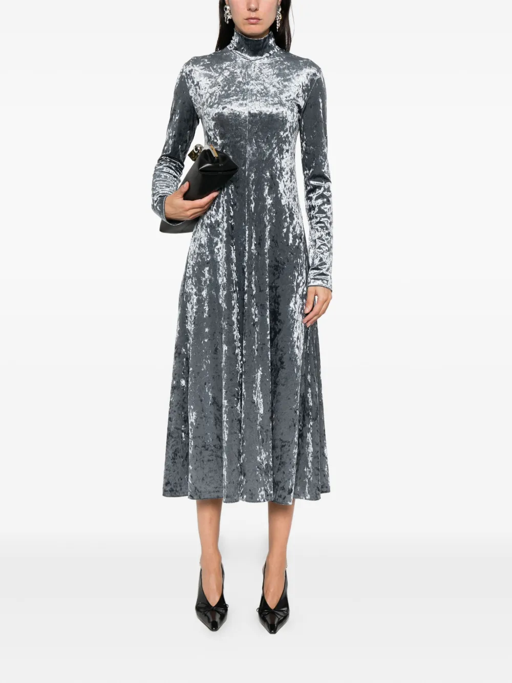 Forte Forte Iridescent Stretch Velvet Turtleneck Dress In Gray