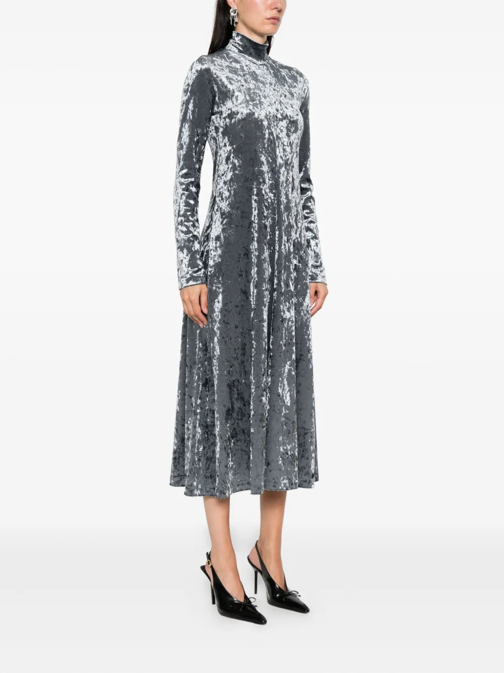 Forte Forte Iridescent Stretch Velvet Turtleneck Dress In Gray